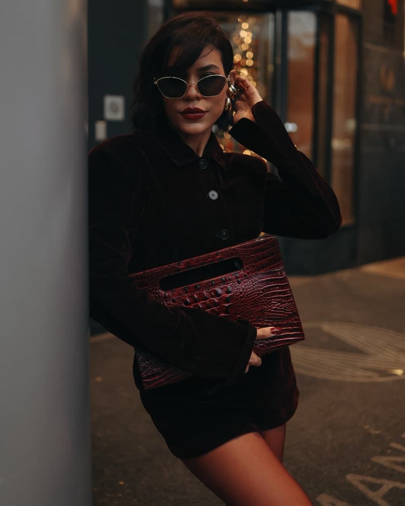 Burgundy Velvet Skirt And Jacket Set - Image 1