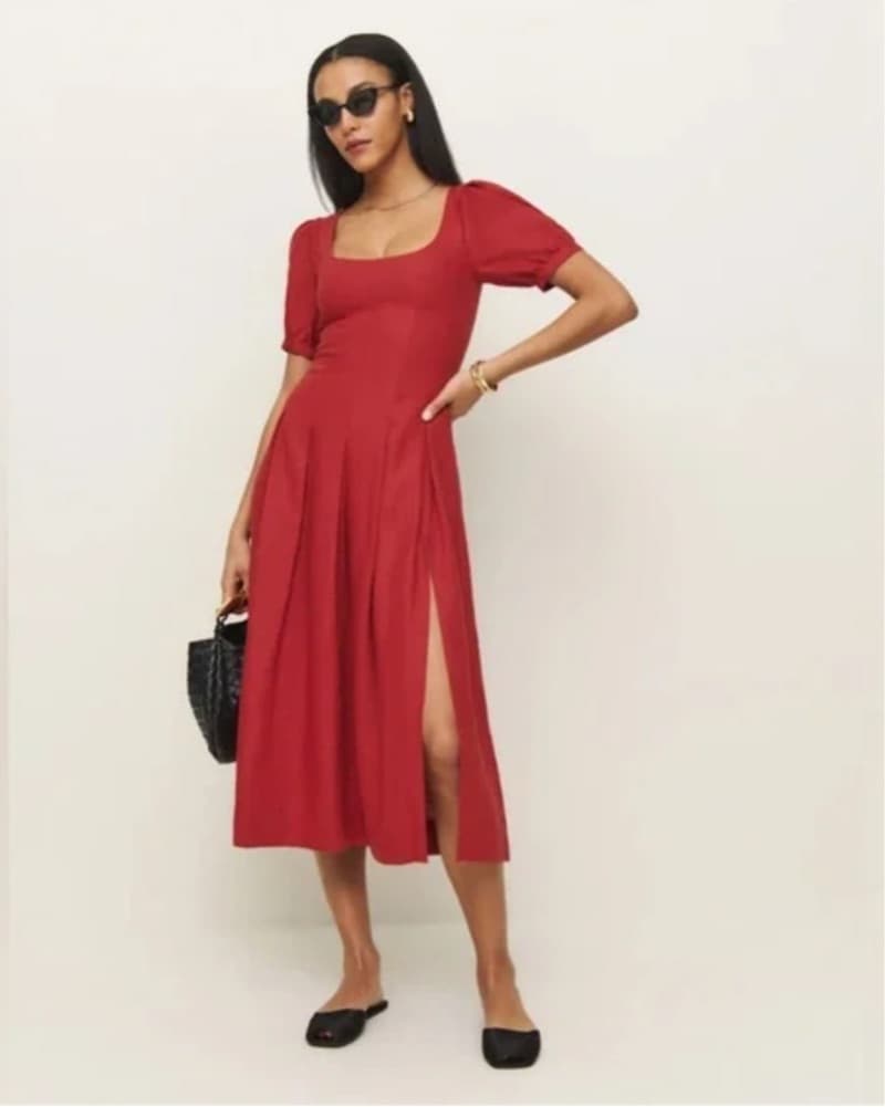 Reformation Coucou Linen Dress (Red)  - Image 2