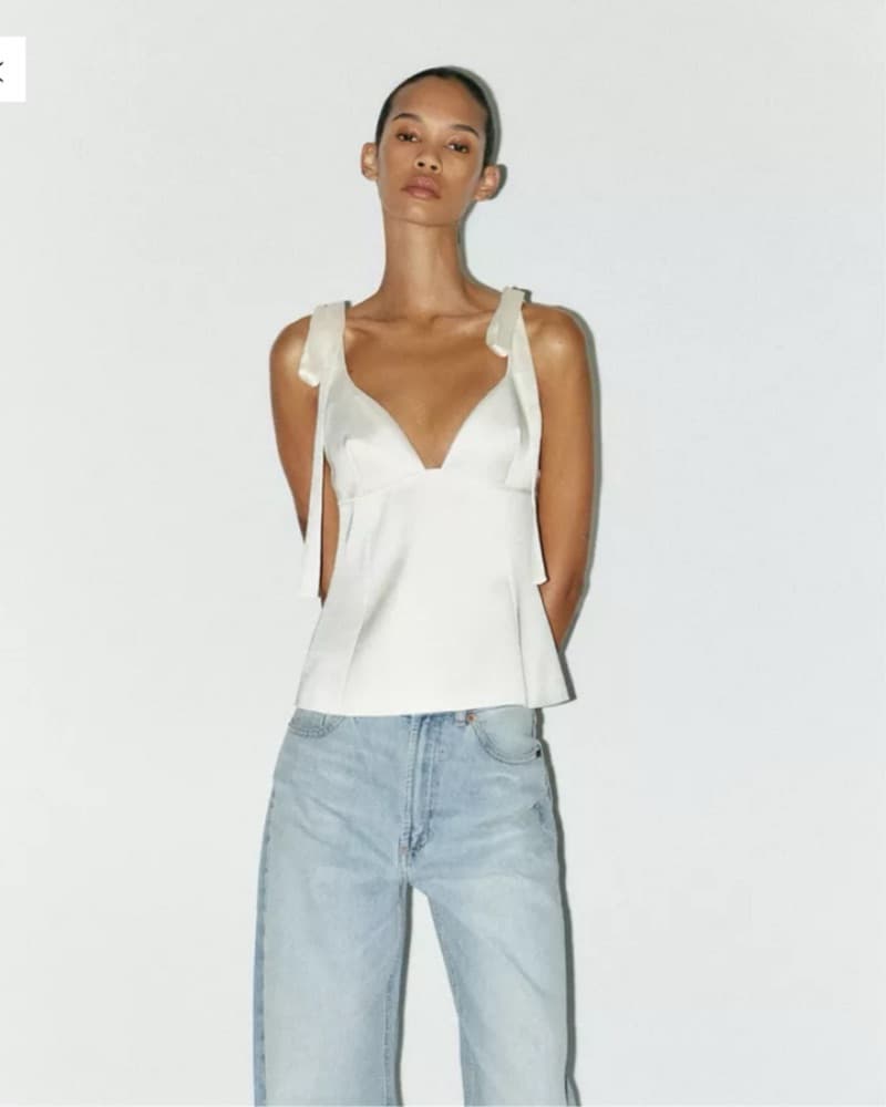 Zara White Bow Shoulder Tie Top - Image 2
