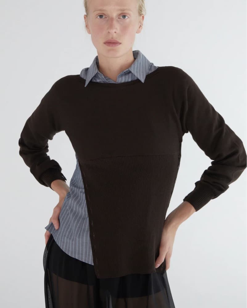 Paloma Wool Brown Button Fa Wool Asymmetric Long Sleeve Unique Sweater - Image 6