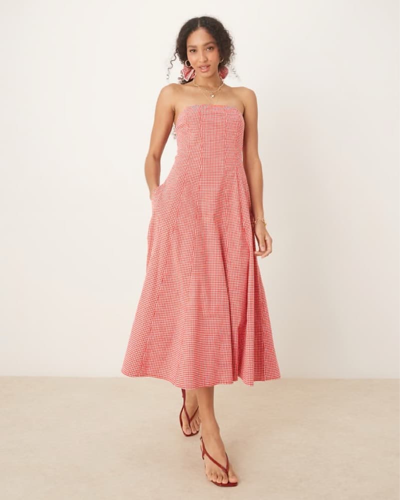 Abercrombie Gingham Strapless Midi Dress - Image 2