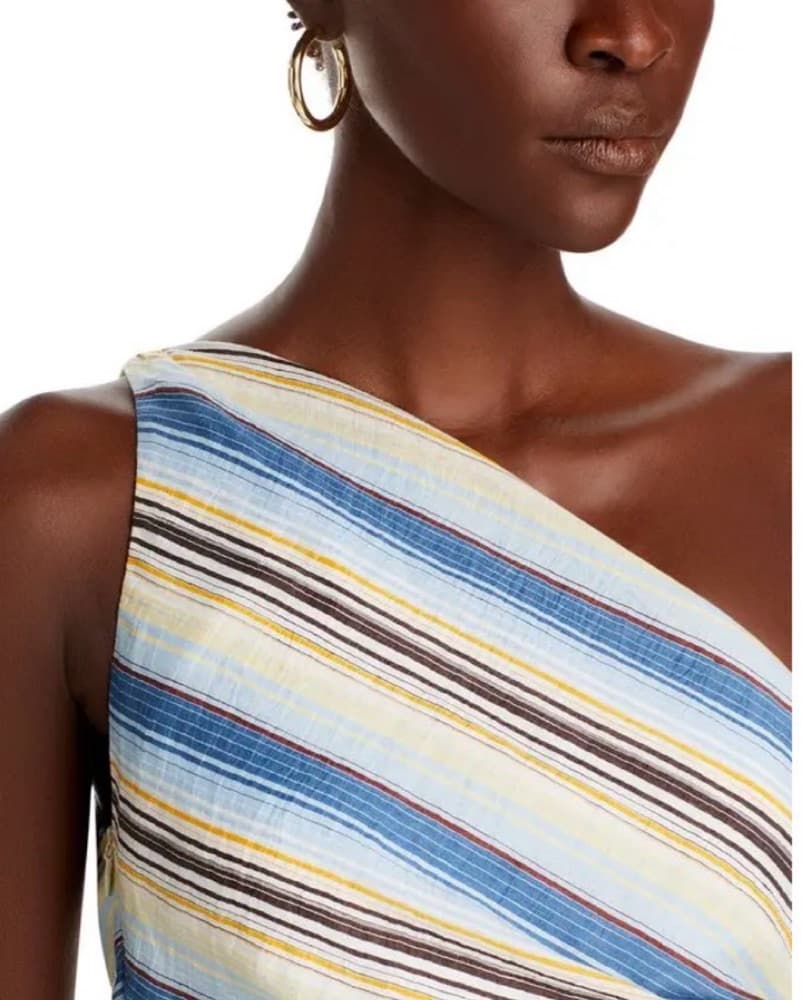 ALC One Shoulder Stripe Midi Dress - Image 4