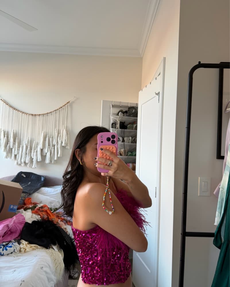 Line & Dot Sequin Feather Strapless Top - Image 2