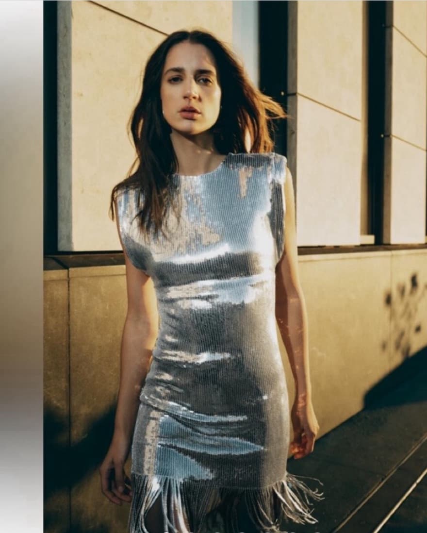 Zara Silver Sequined Fringe Minidress - Image 1