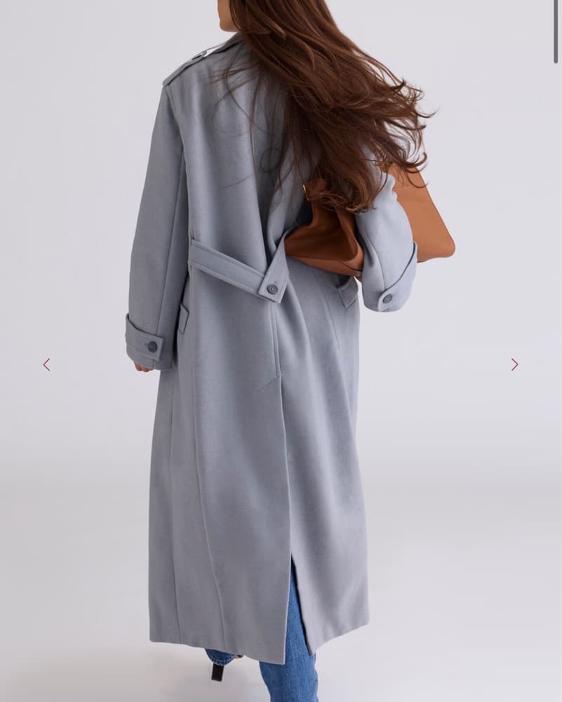 Grey Double Breasted Funnel Neck Coat - Image 4