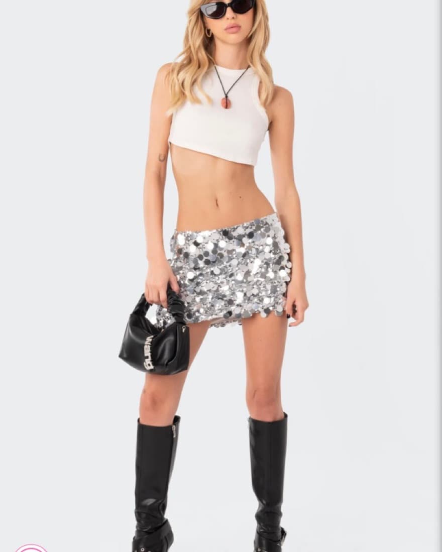 Silver Sequin Skirt - Image 3