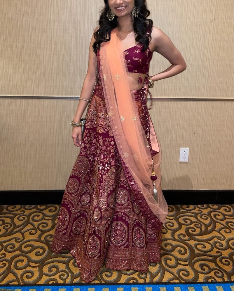 Kalki Maroon and Peach Lehenga - Image 2