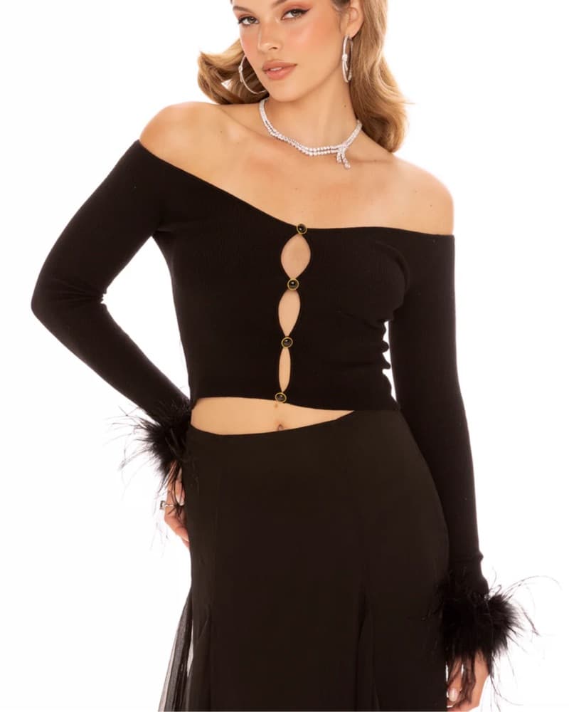 Luxurious Feathered Crop Top - Image 3