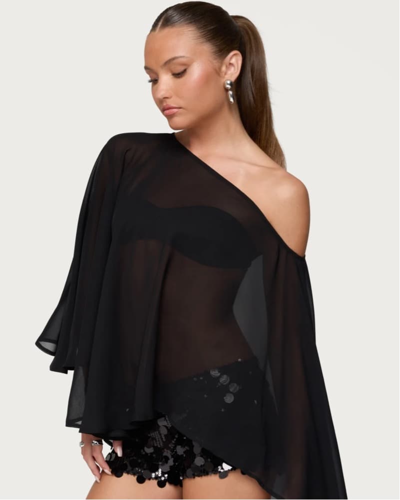 Sheer Asymmetric Chiffon Poncho - Image 1