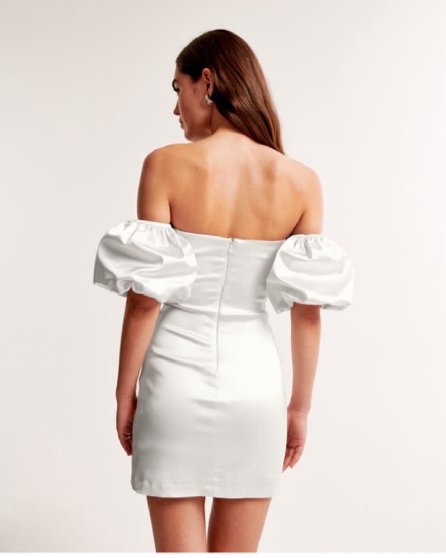 White Off-Shoulder Satin Dress - Image 4