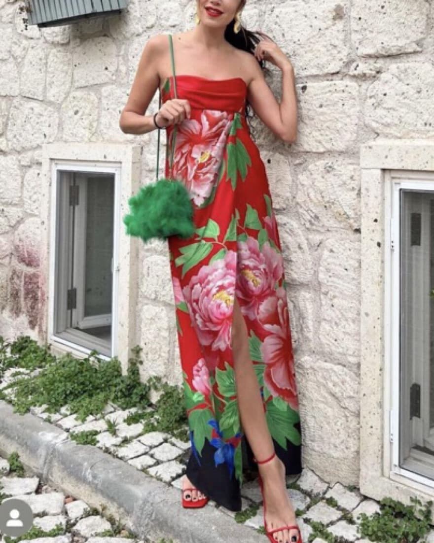 Floral Satin Slit Dress - Image 3