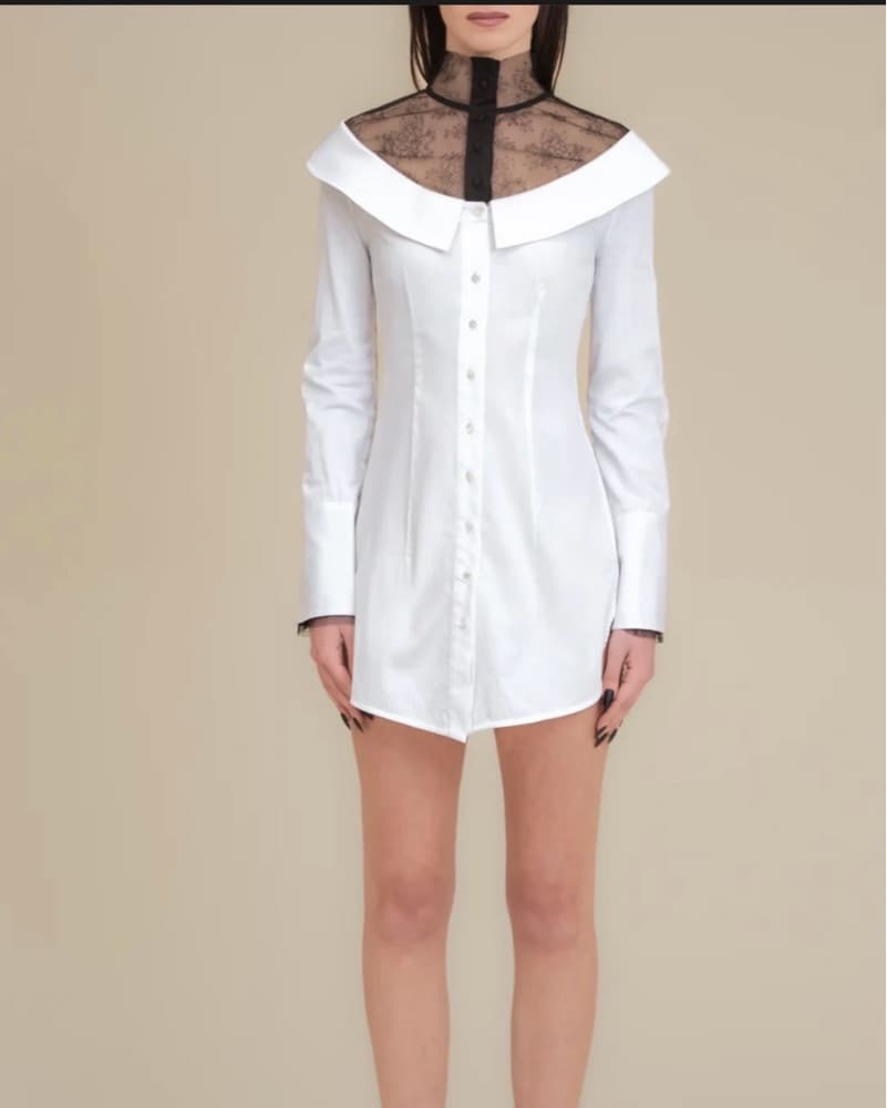 Poplin & Lace Shirt Dress - Image 4