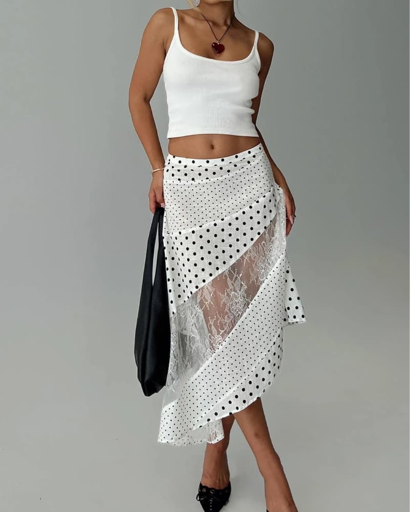 Rennar Maxi Skirt White / Polka Dot - Image 1