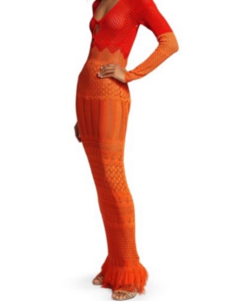 RONNY KOBO-Elegant Orange Crochet Maxi - Image 3