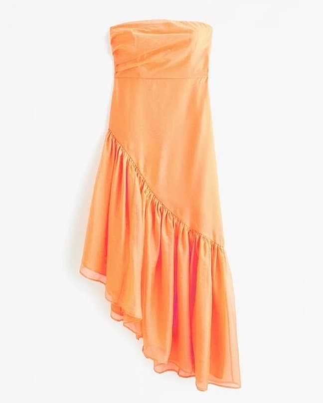 orange strapless assymetrical dress - Image 1