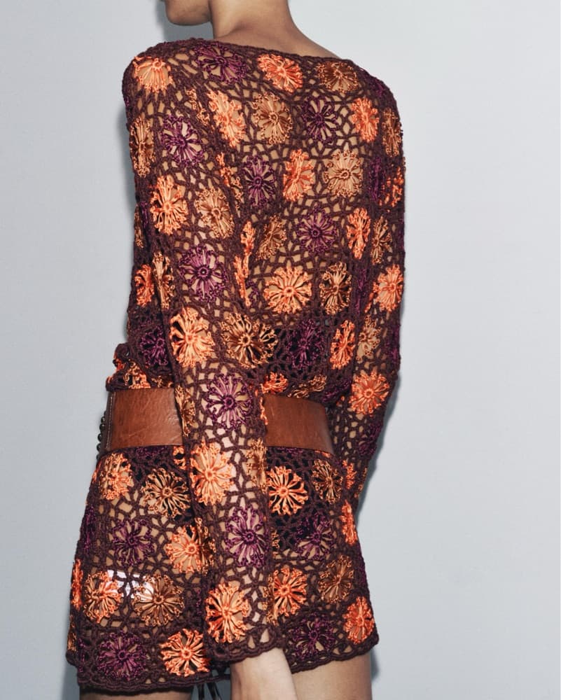 Brown Crochet Long Sleeve Dress Coverup - Image 4