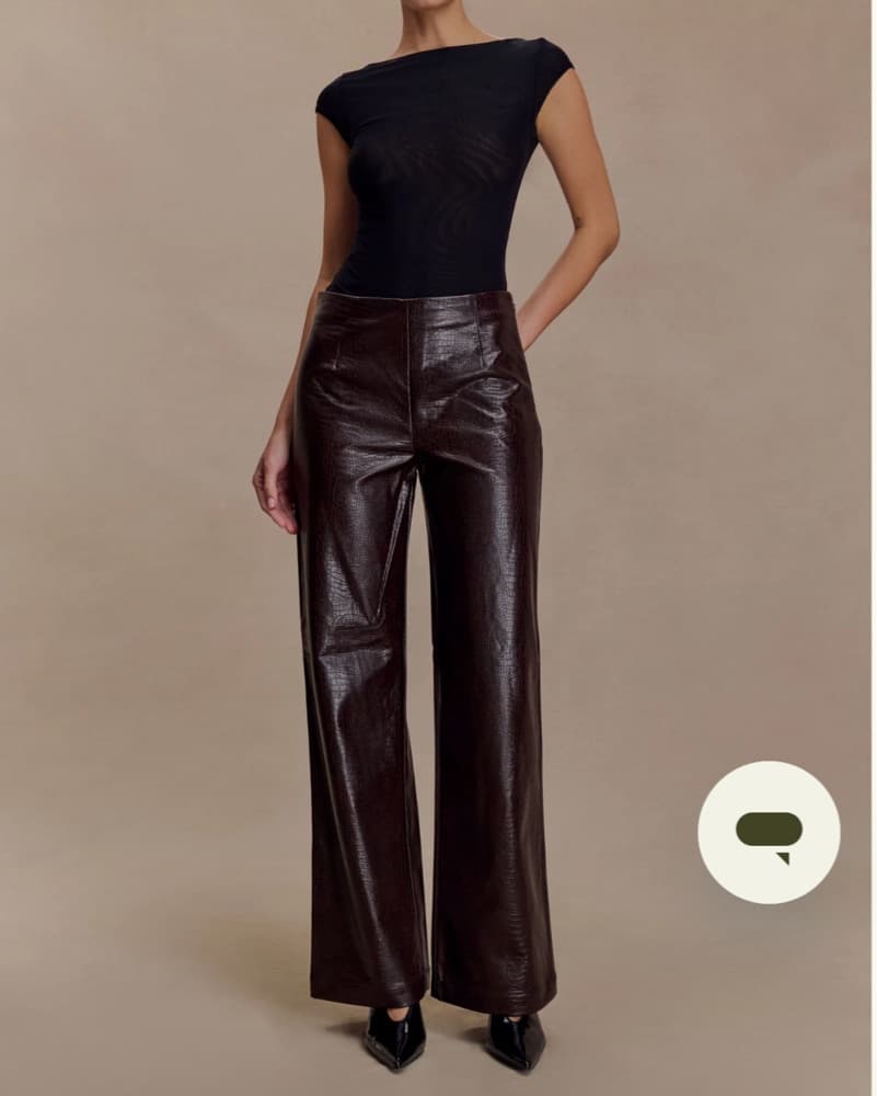 Meshki Croc Faux Leather Pants — Brown - Image 1