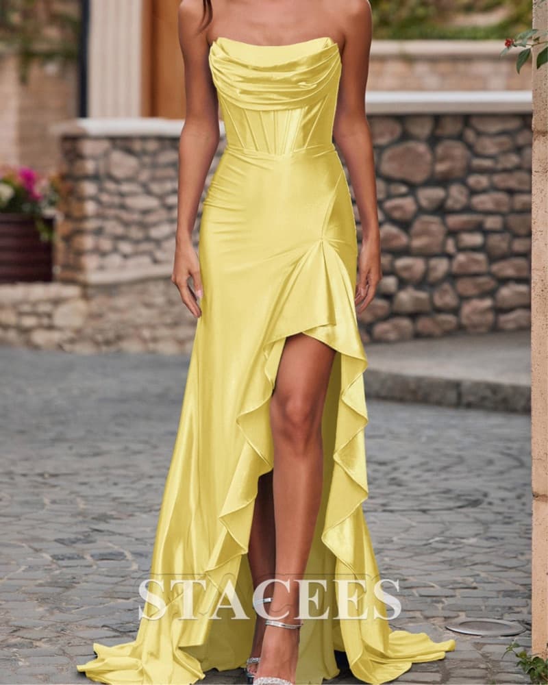 Yellow Satin Stacees Dress - Image 1