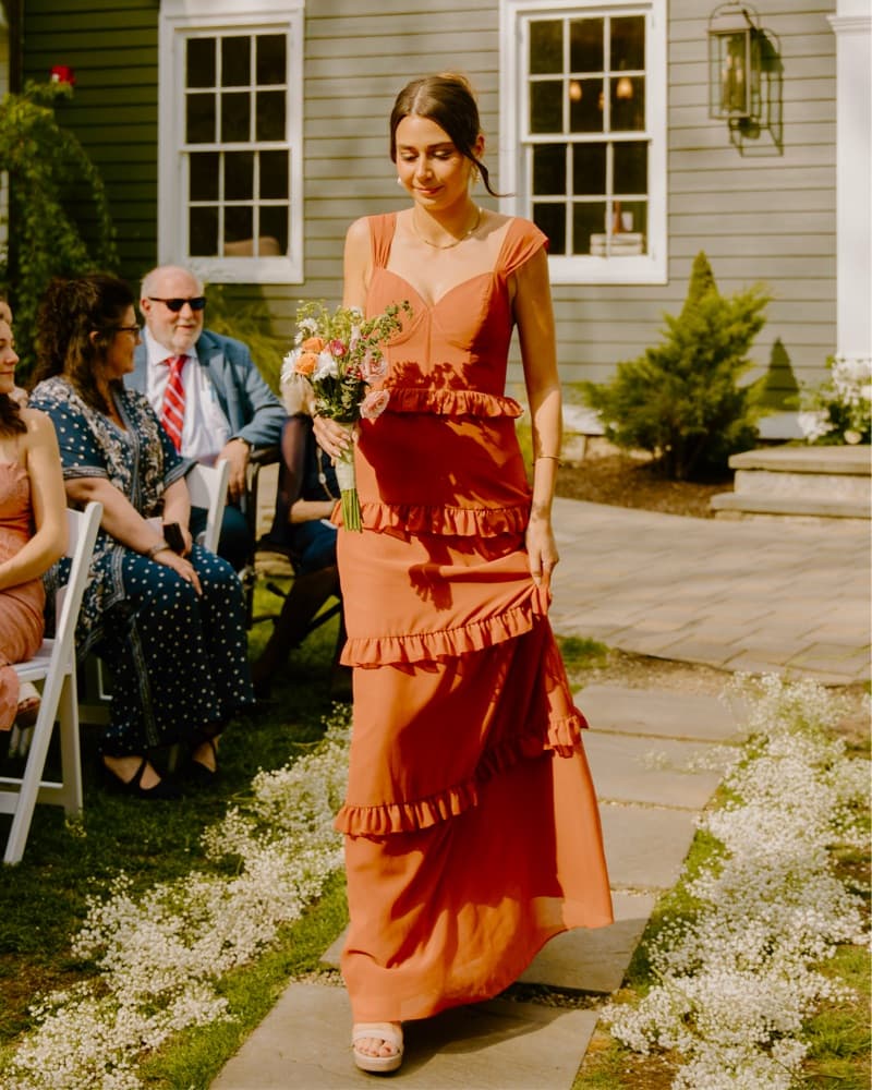 Rust Orange Ruffled Reverly Dress - Image 1