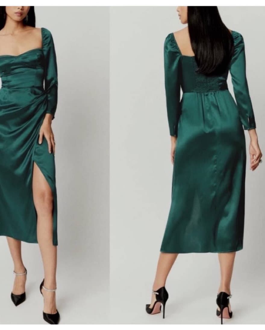 Reformation Gloriana Dress Green Silk   - Image 4