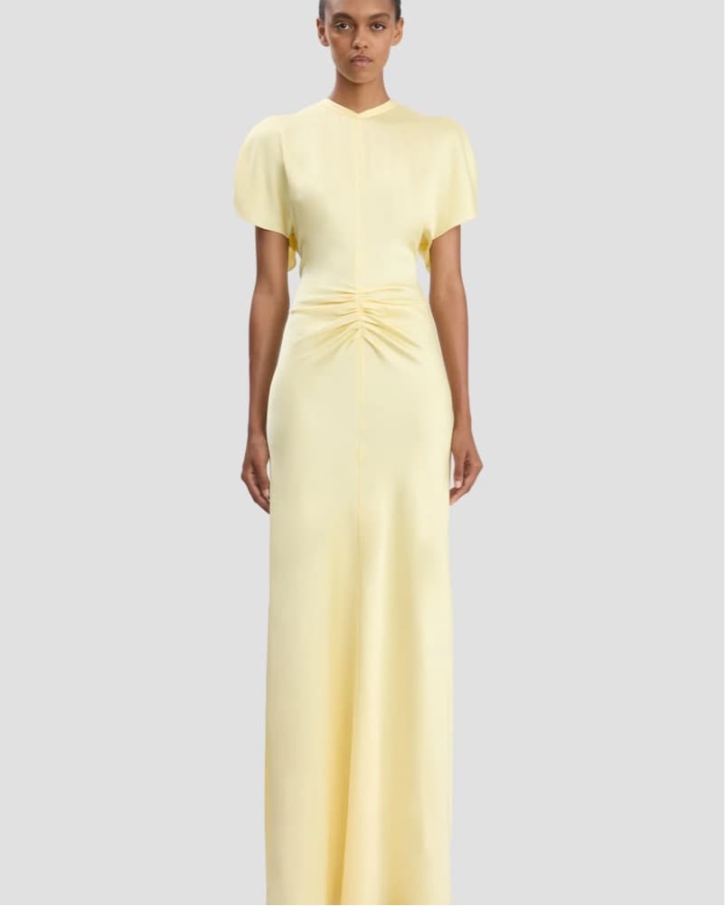 Pale Yellow Ruched Maxi Dress - Image 1