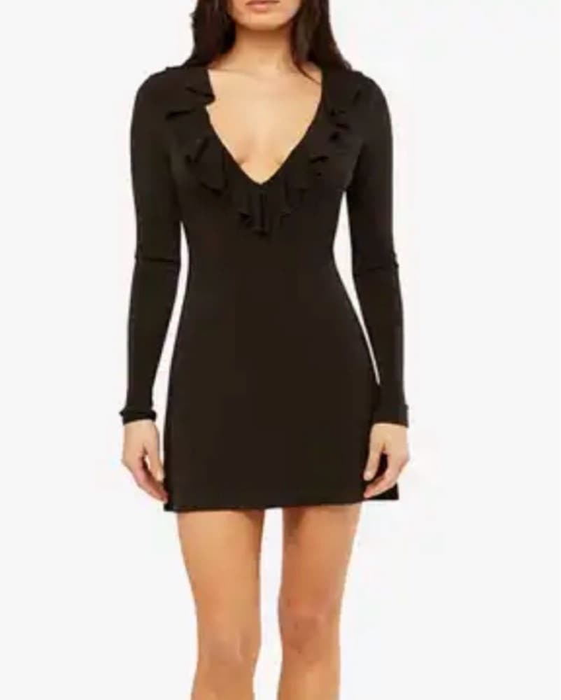 Ruffle V-Neck Mini Dress - Image 1