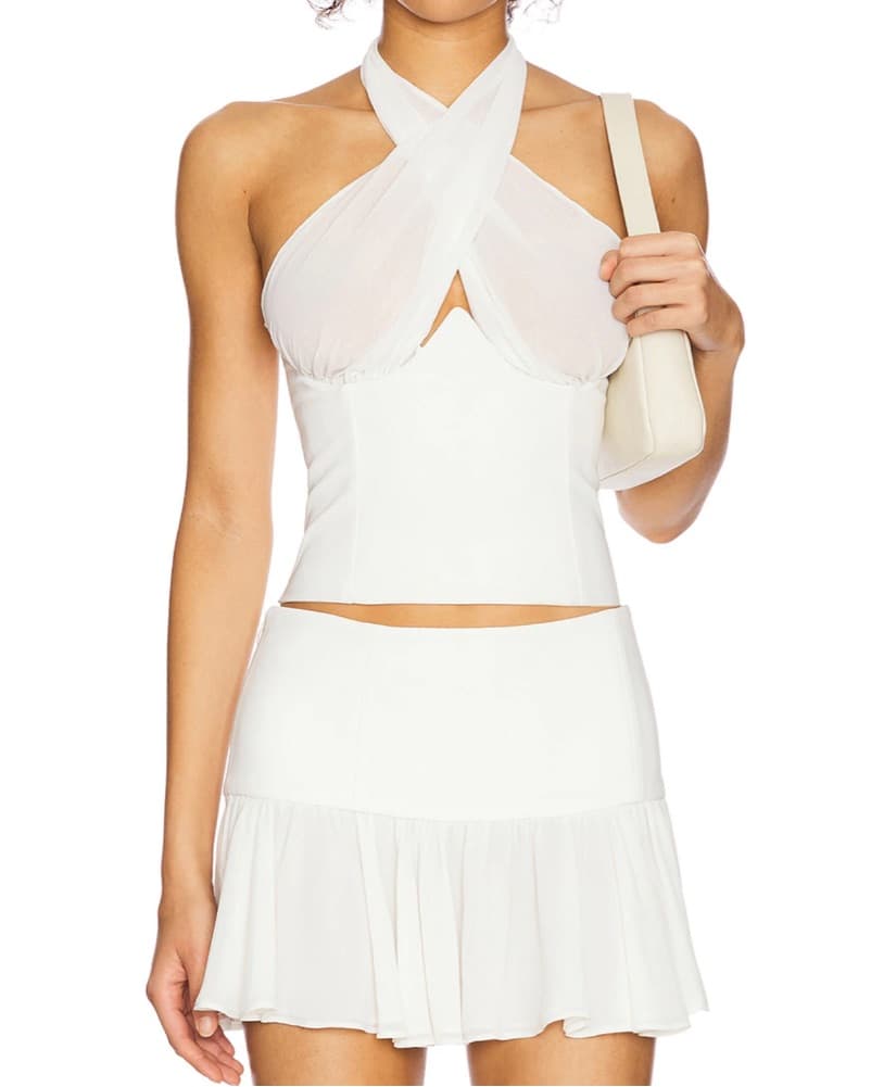 Elegant White Halter Top And Skirt - Image 1