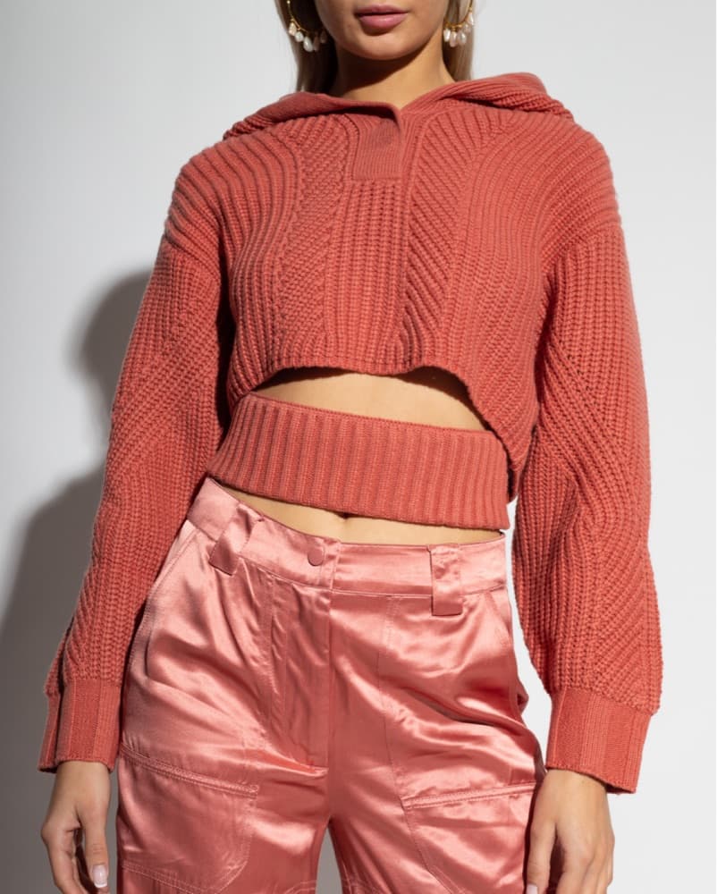 Cult Gaia Cut Out Knit Sweater With Hood - Image 1