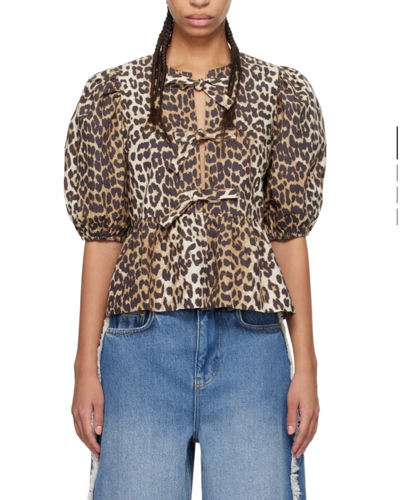 Ganni Cotton Poplin Peplum Tie Blouse - Image 1