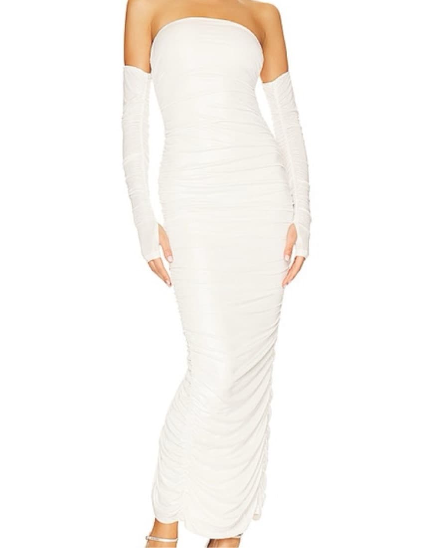 Revolve Ruched White Gown - Image 1