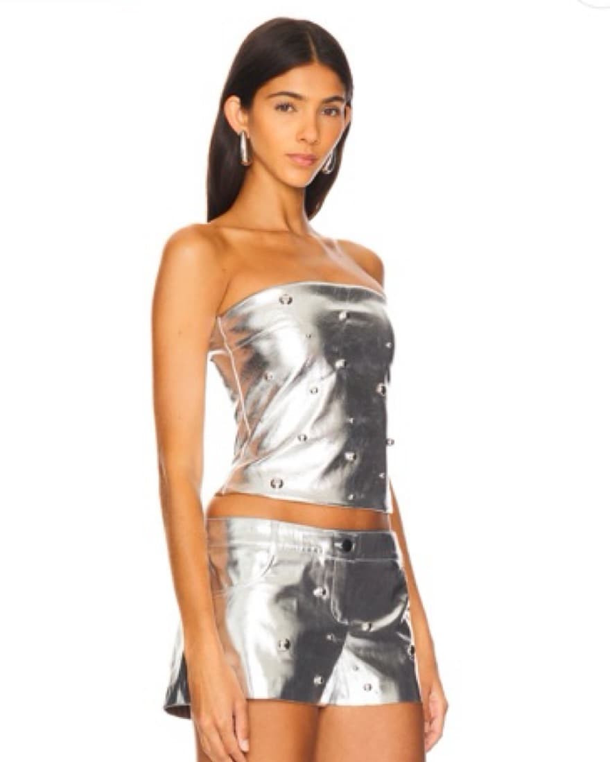 CULTNAKED Silver Metallic Stud Crop Top - Image 5