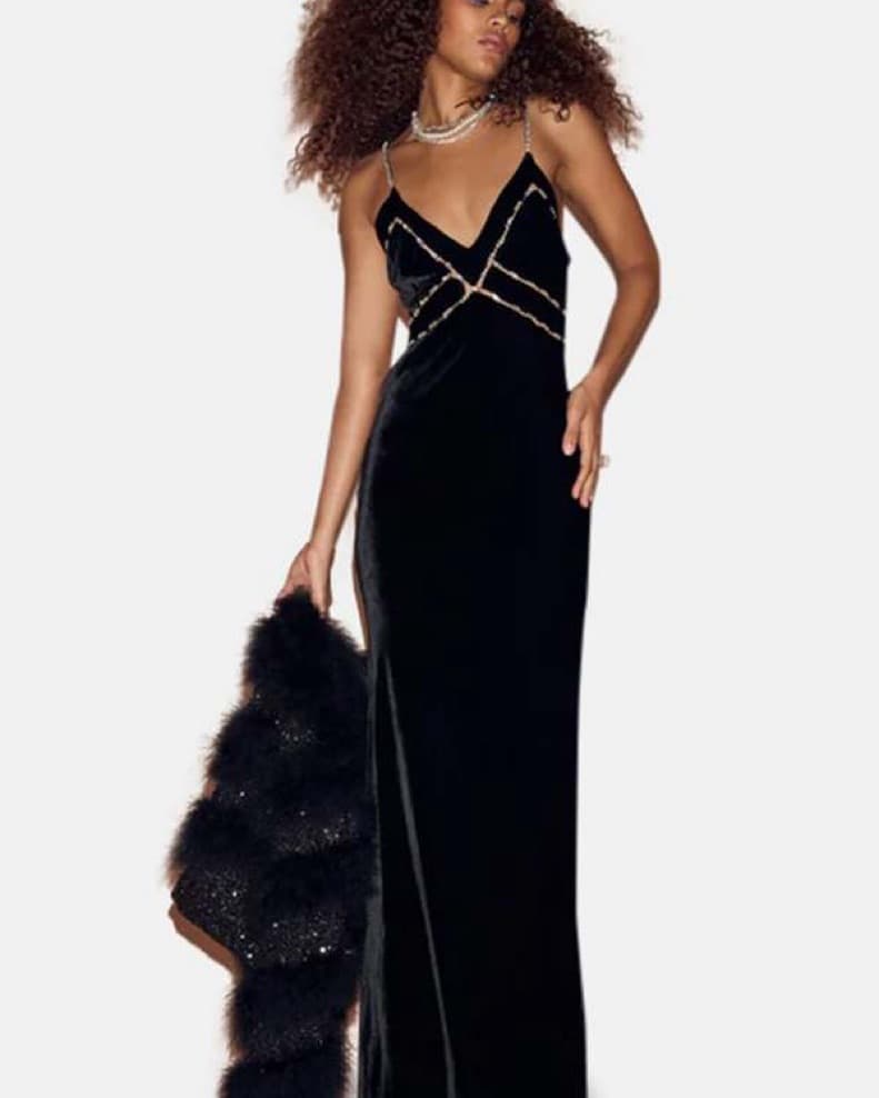LoveShackFancy Velvet Rhinestone Dress - Image 5