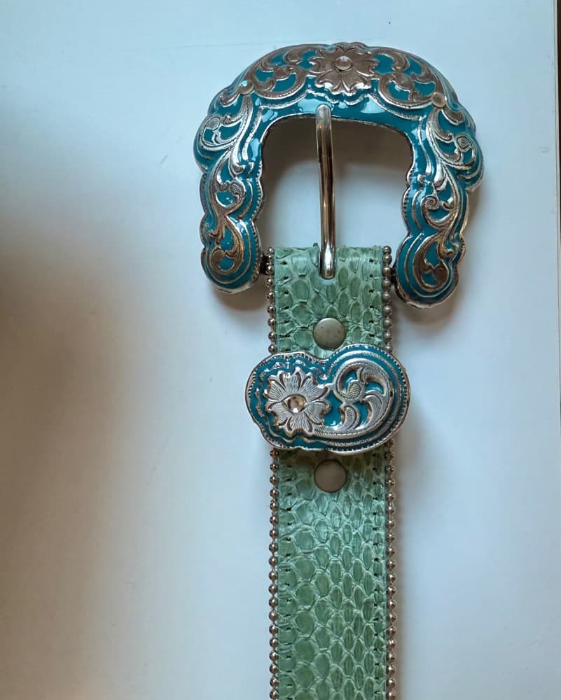 Real Snakeskin Blue Belt Vintage - Image 1