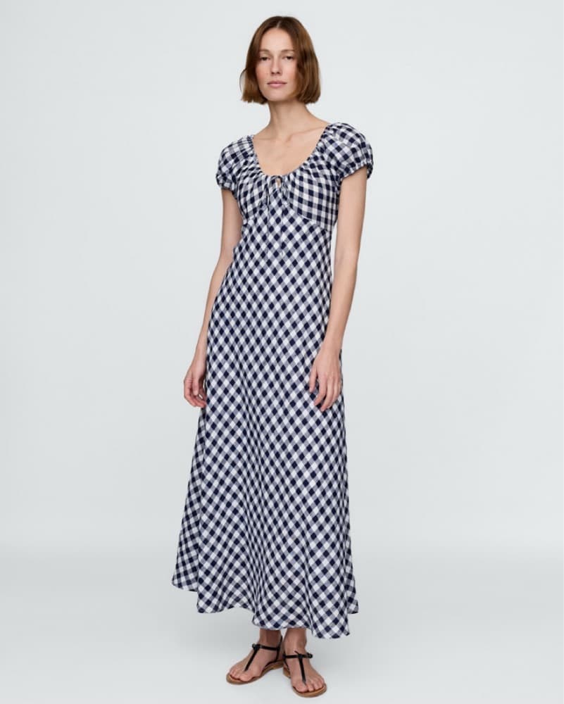 Gap × DÔEN 100% Linen Gingham Midi Dress - Image 1