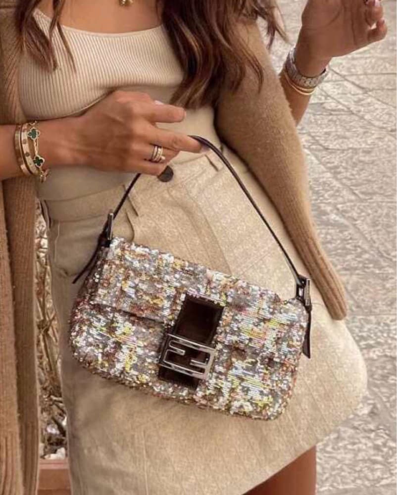 Rare Vintag Silver Sequin Fendi Baguette - Image 1