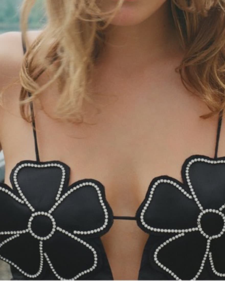 Black Flower Rhinestone Cami - Image 6