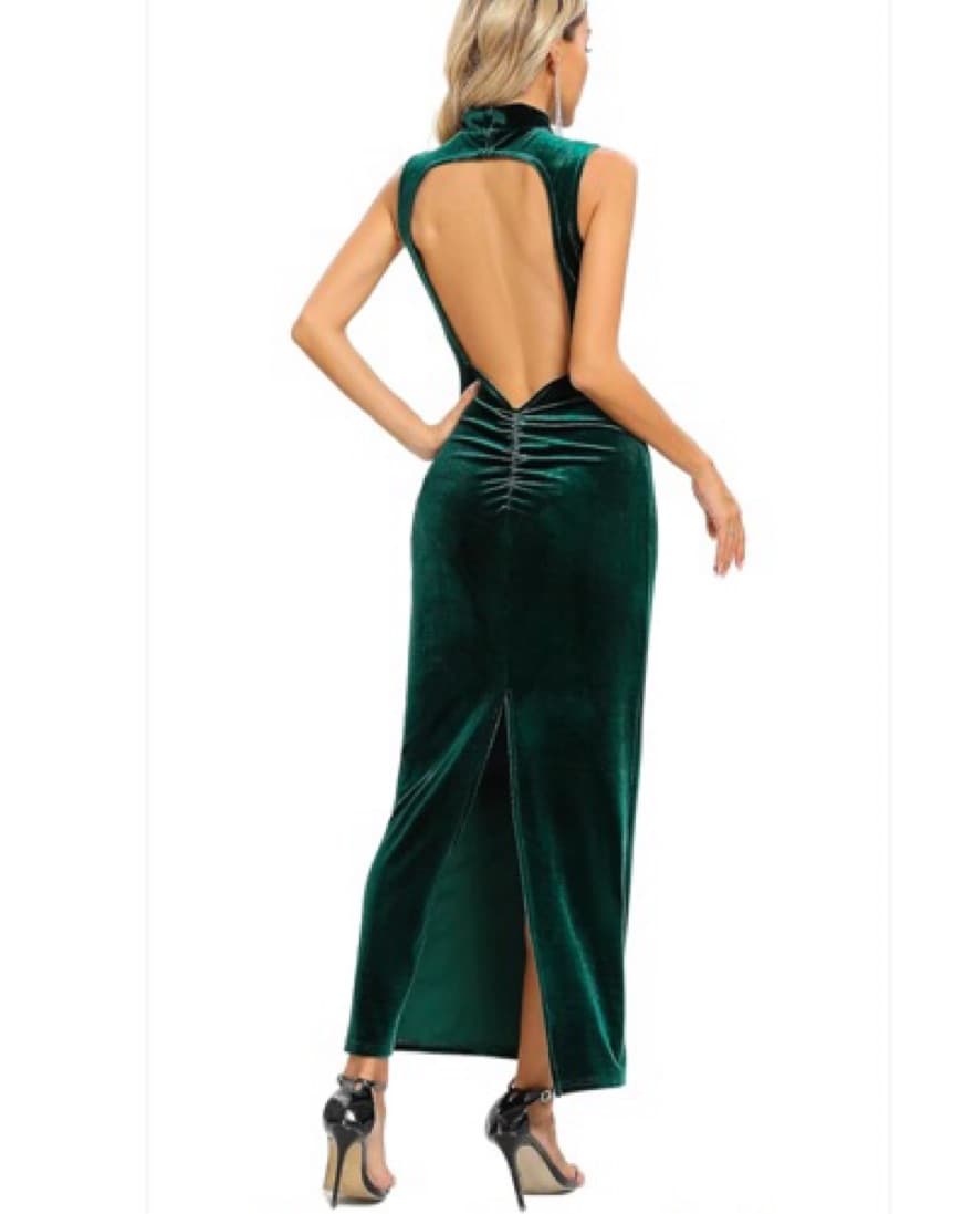 Backless Velvet Maxi Dress With Slit - Image 3