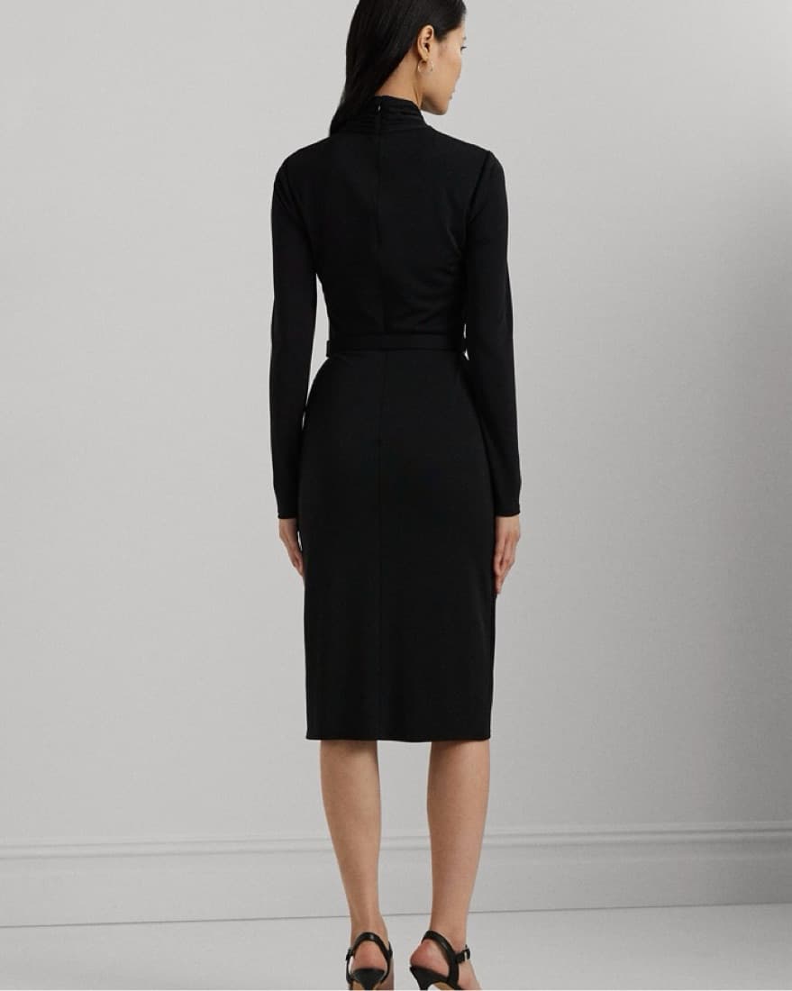 Elegant Black Belted Midi Dress - Image 4