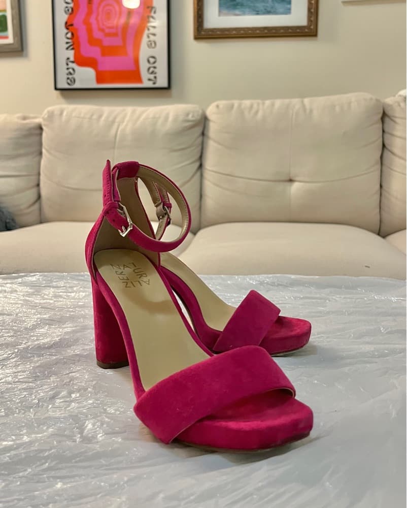 Fuchsia Suede Ankle Strap Heels - Image 2
