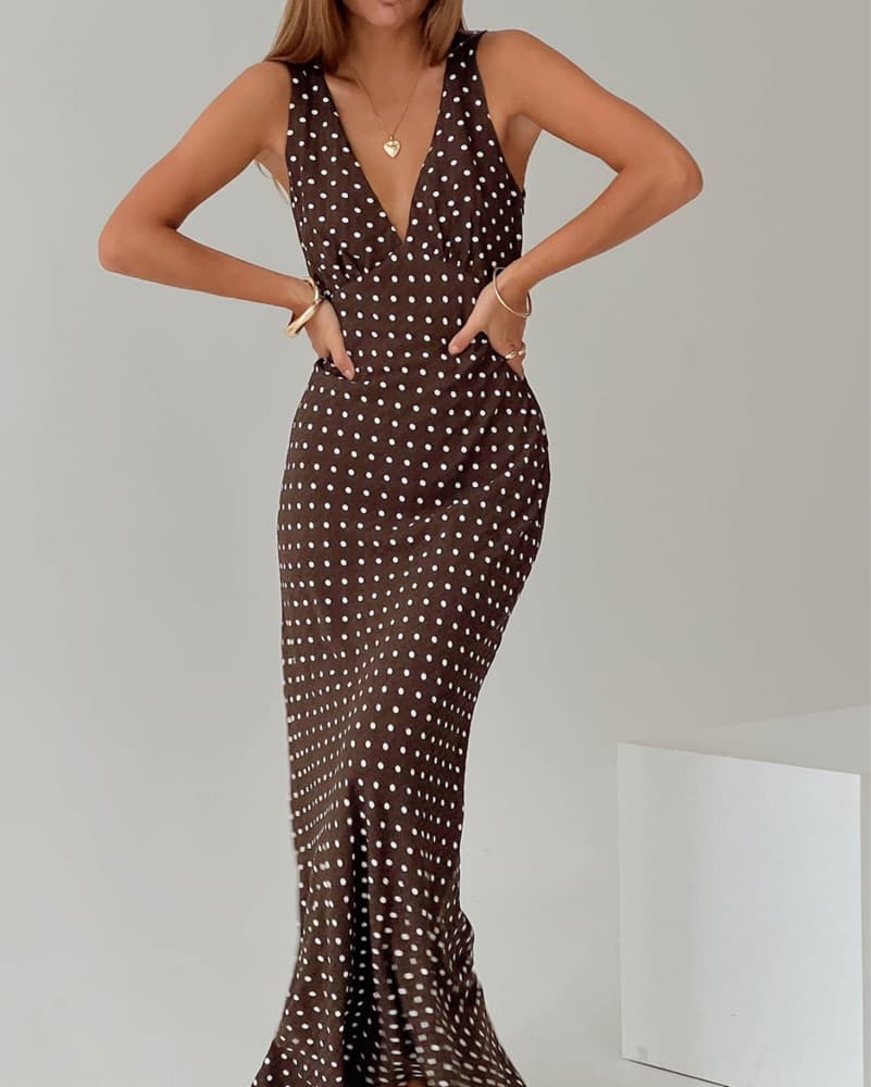 Nellie Maxi Dress Brown Polka Dot - Image 1