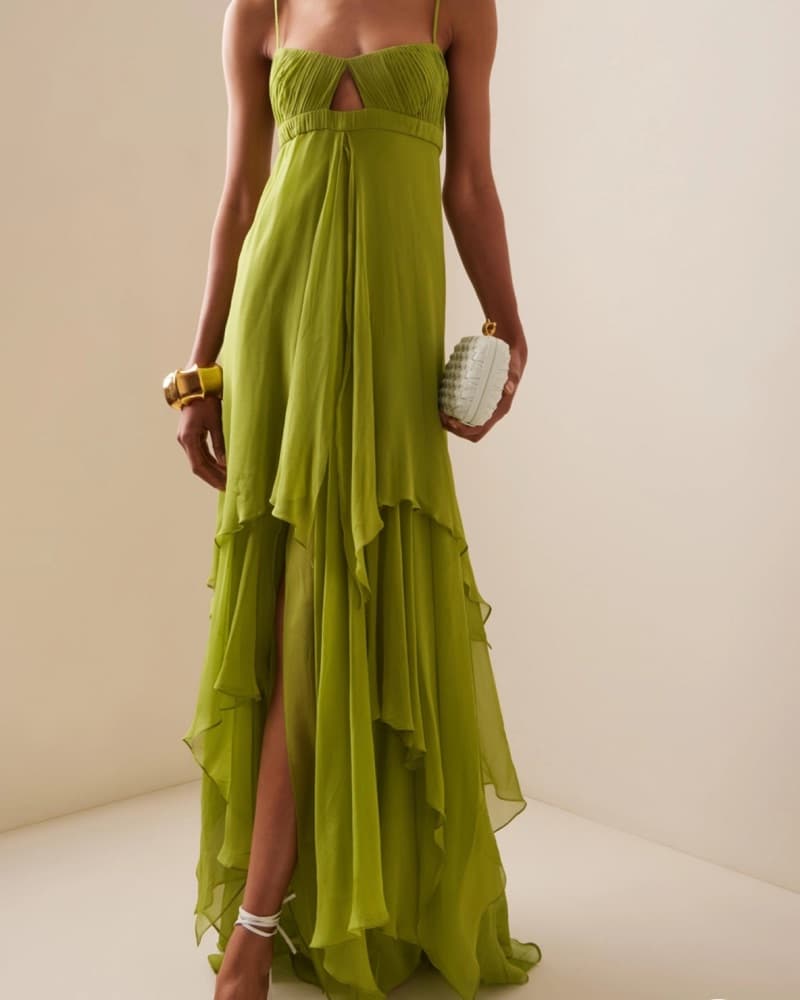 Vibrant Green Chiffon Maxi Dress - Image 1