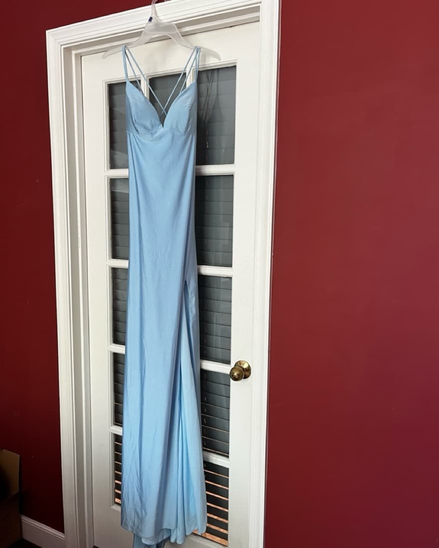 Blue Satin Sherri Hill Prom Dress - Image 5