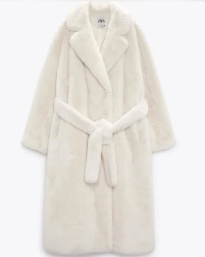 Zara White / Cream Faux Fur Coat - S - Image 4