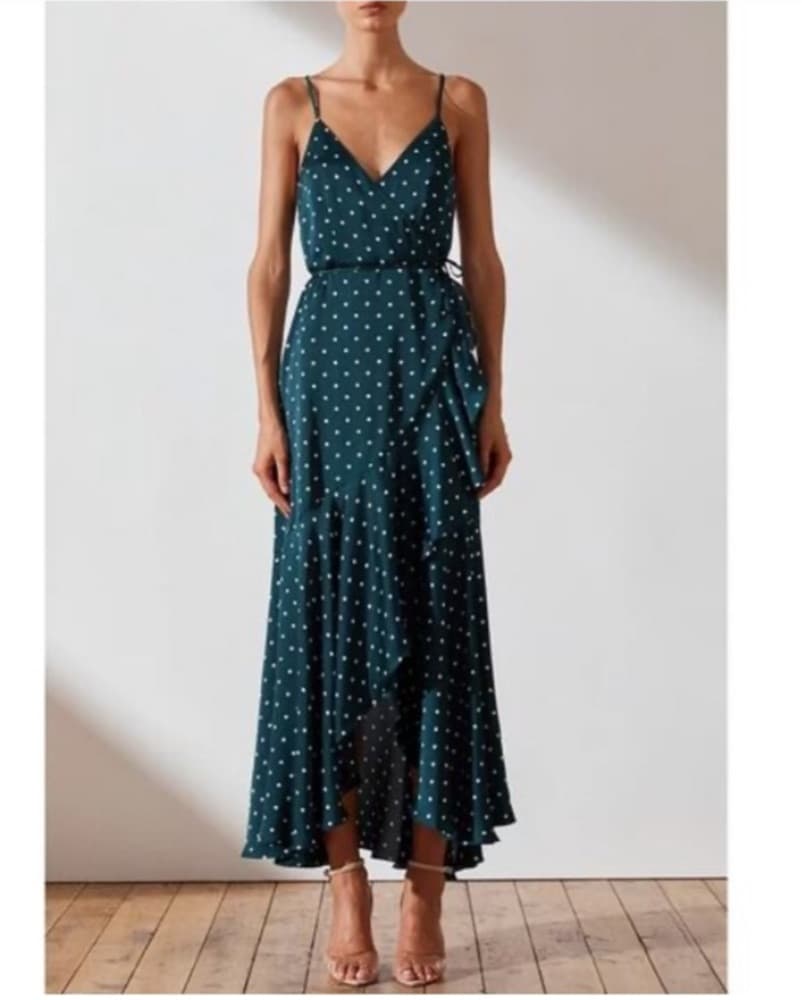 Green Polka Dot Silk Dress - Image 1