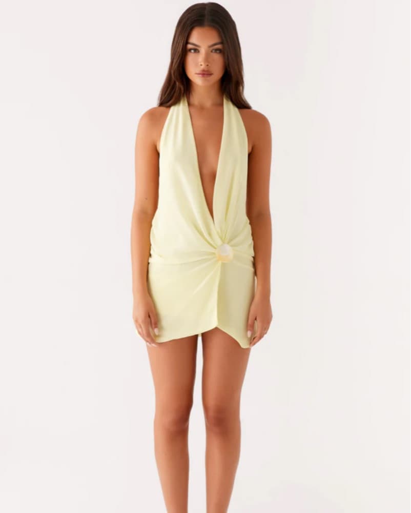 Peppermayo Halter Mini Dress Yellow - Image 2
