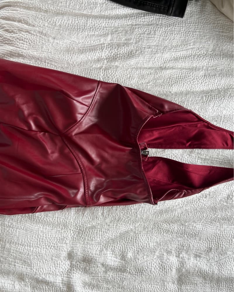 Red Fake Leather Halter Dress - Image 2