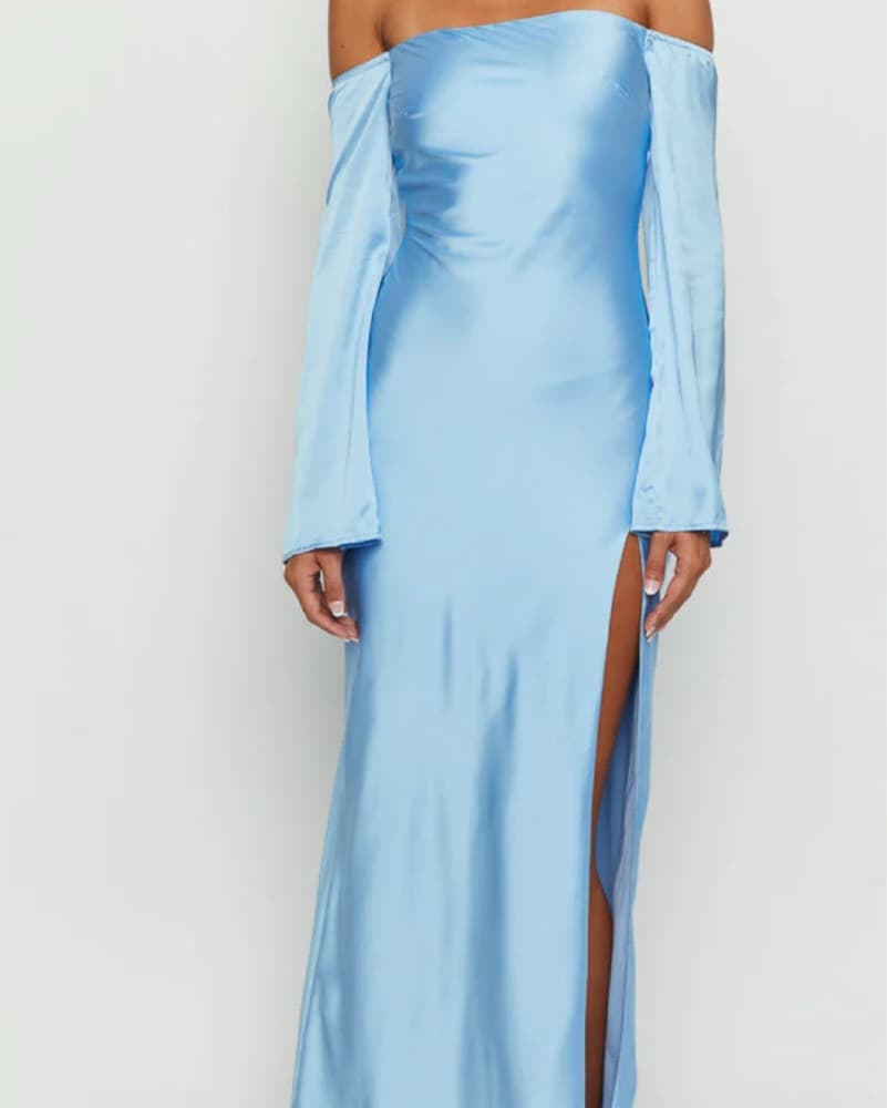 Shae Blue Satin Long Sleeve Maxi Dress - Image 3