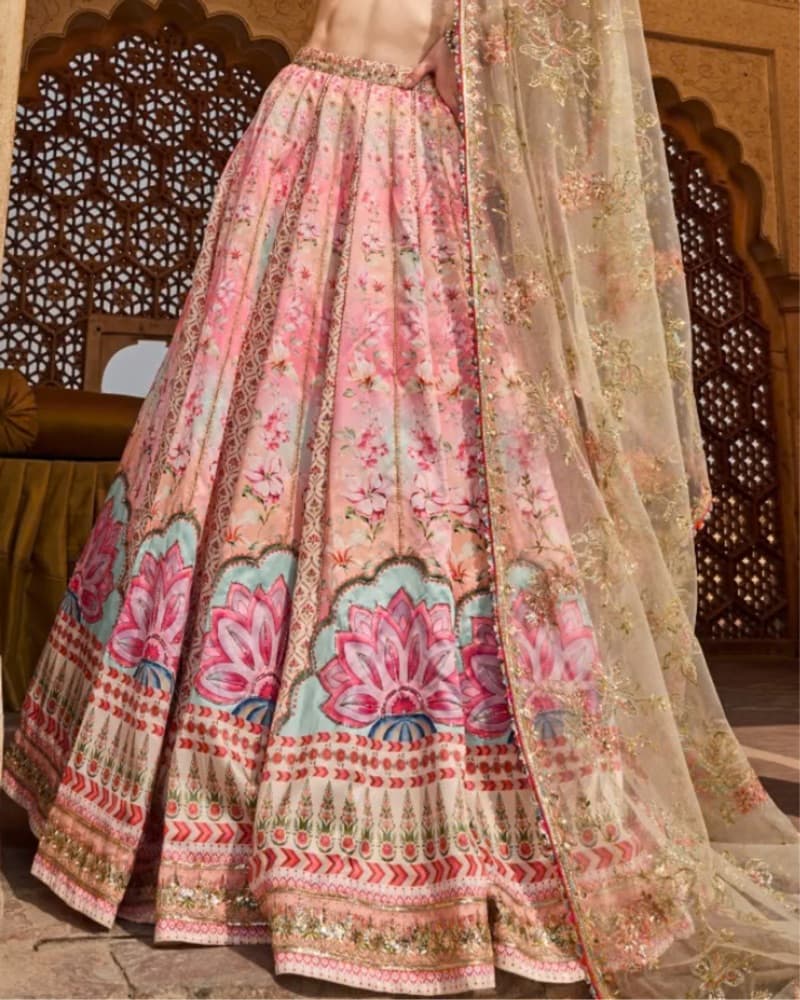 Indian Dress Lehenga Pink Floral  - Image 4