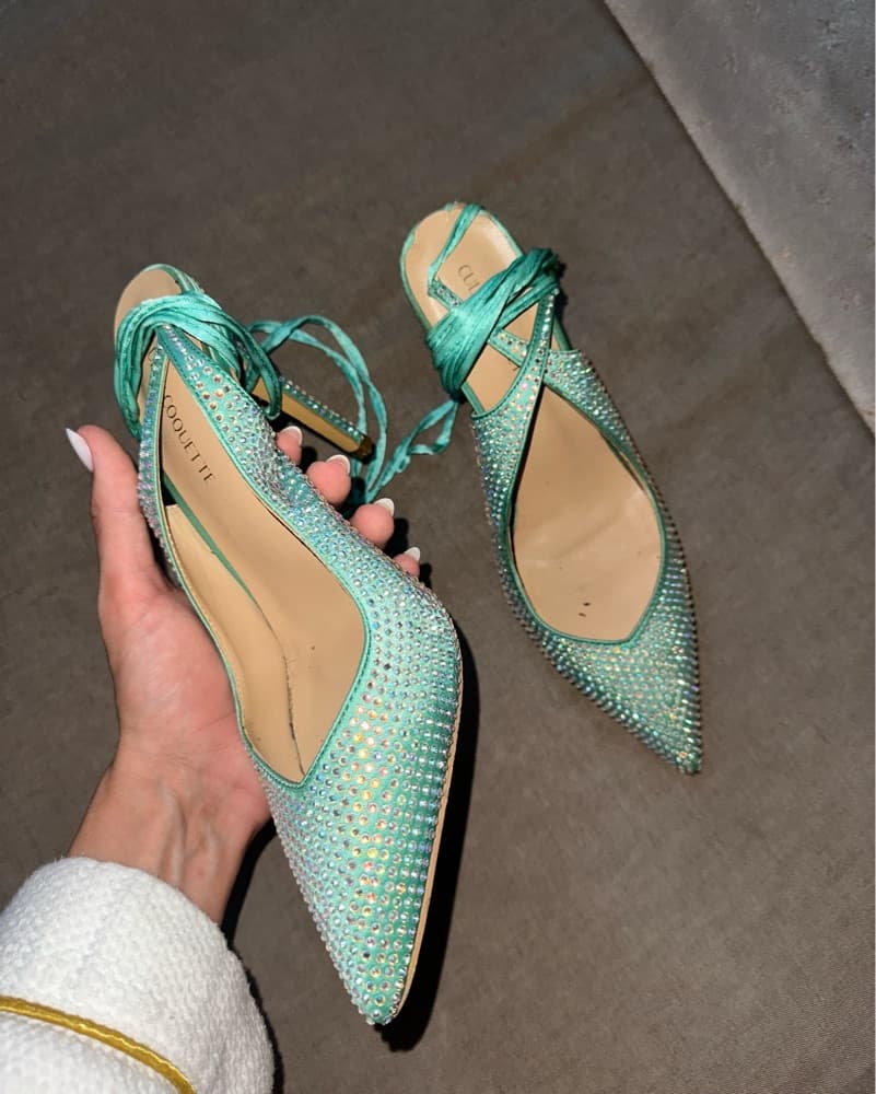 Teal Crystal-Embellished Sandals - Image 1