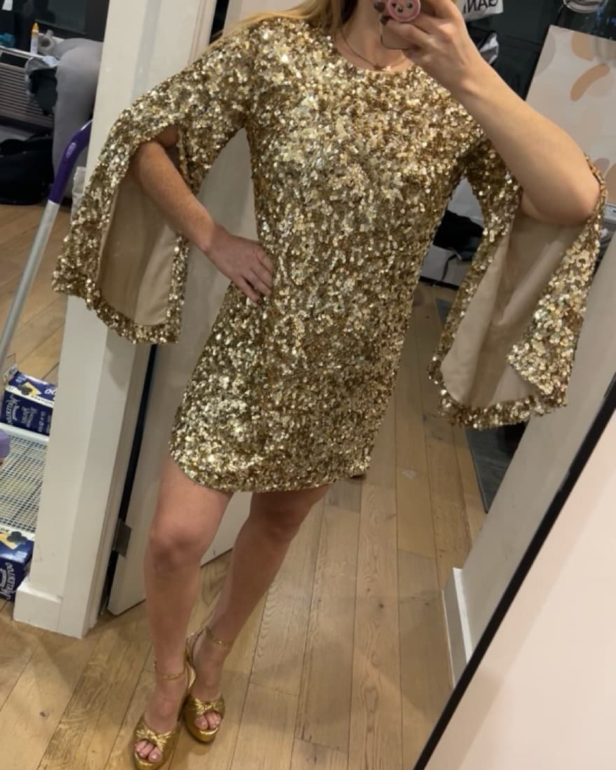 Alice & Olivia Sequin Gold Dress - Image 5